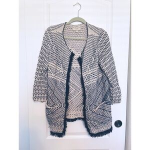 Lucky brand geometric fringe open front cardigan